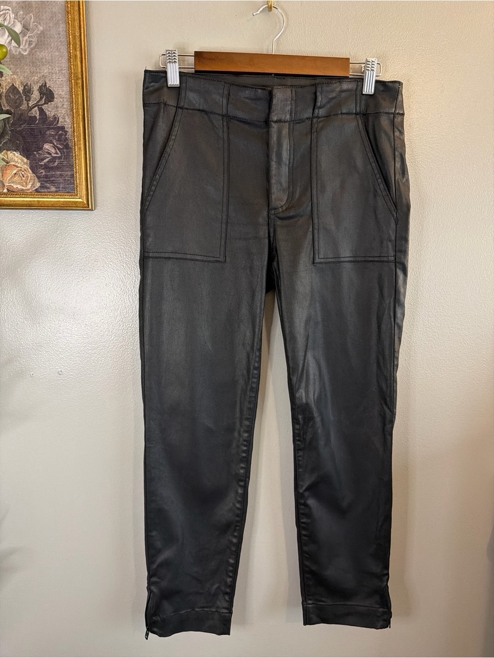 KUT from the Kloth Black Coated Skinny Ankle Pants Size 6 Zip Hem - Picture 3 of 9